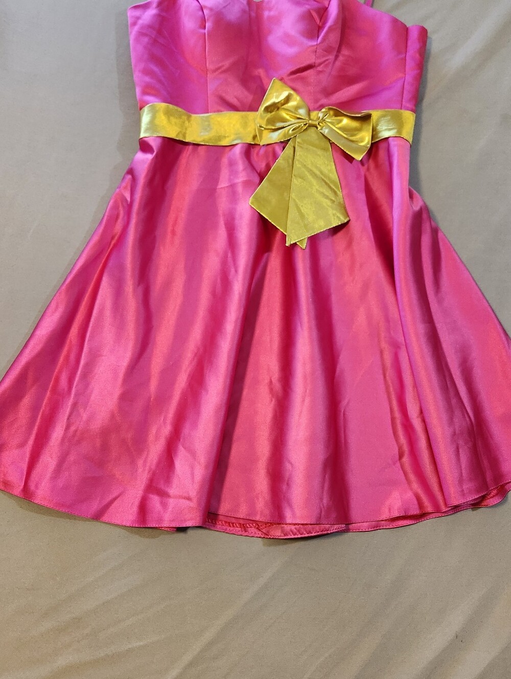 Pink Satin Party Dress with Gold Tone Bow - Picture 4 of 9